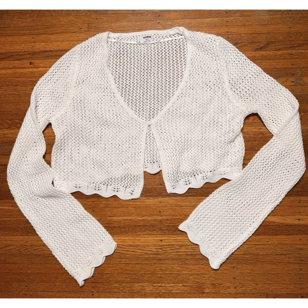 Cotton-On Sweater Cover Up Cardigan Woman's Med White Long Sleeve